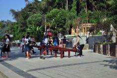 静惠山公园游乐园，有跷跷板、儿童攀爬网、儿童滑梯等娱乐设施。